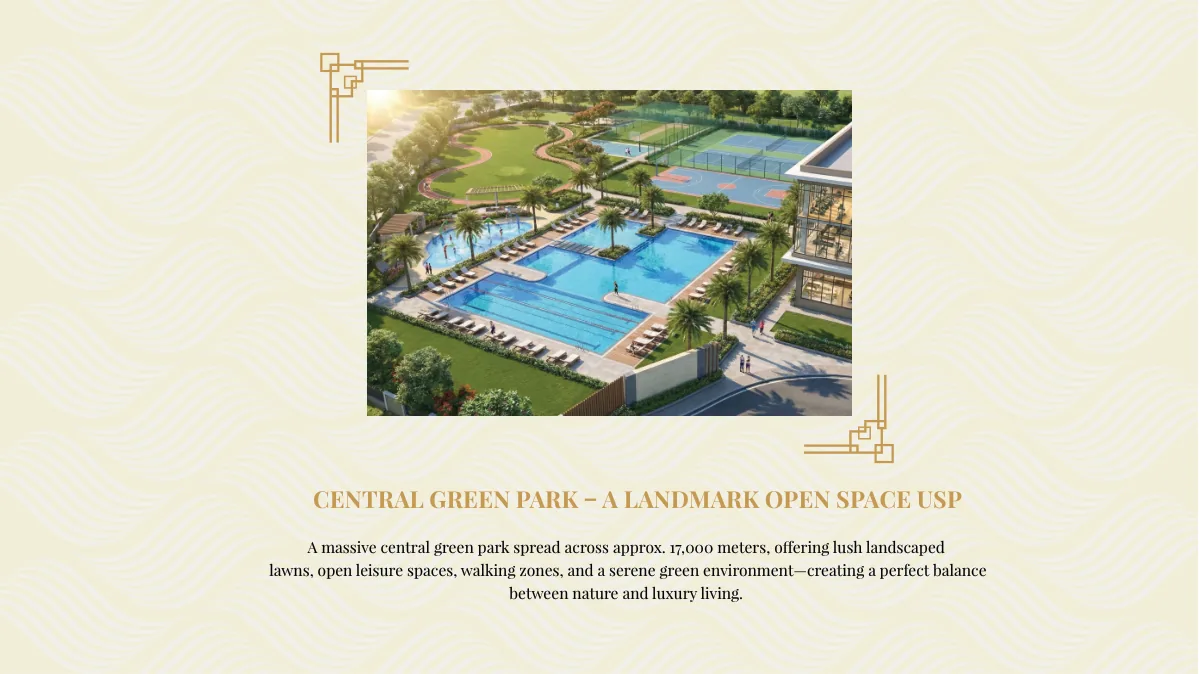 Central green park and swimming pool at Aquacasa